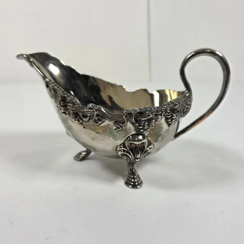 Vintage Godinger Silverplate Gravy Boat Ornate Floral Scroll Footed Serving